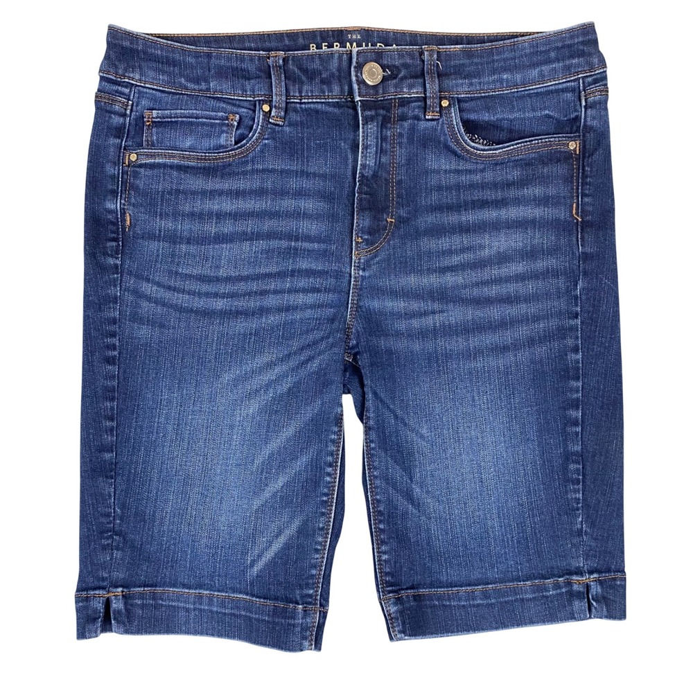 White House Black Market The Bermuda Mid-Rise Stretch Denim Shorts Womens 6 Blue